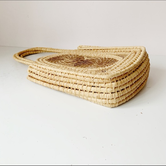 Handcrafted Floral Embroidered Rattan Tote - Picture 8 of 8